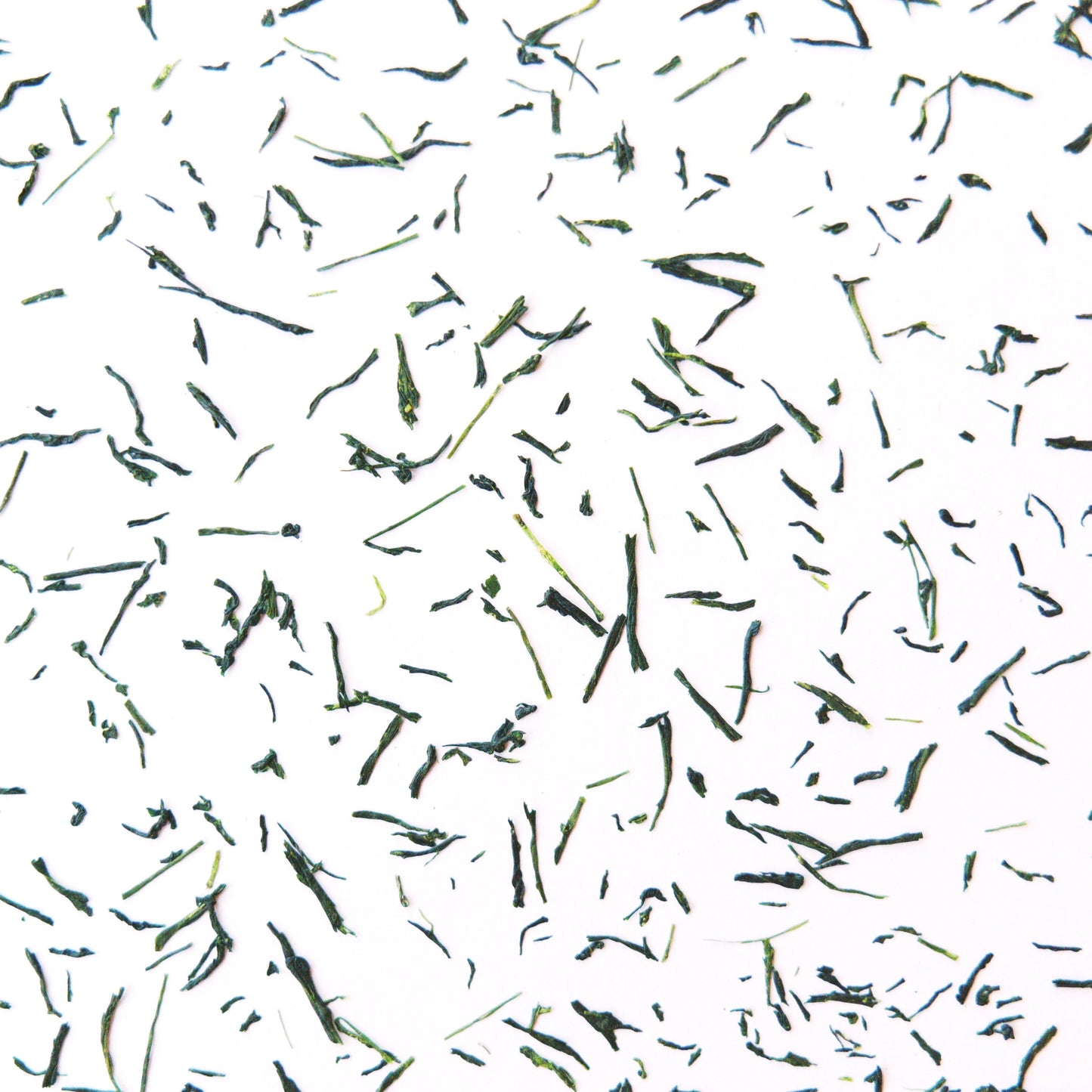 A close up of the individual gyokuro green tea leaves. 
