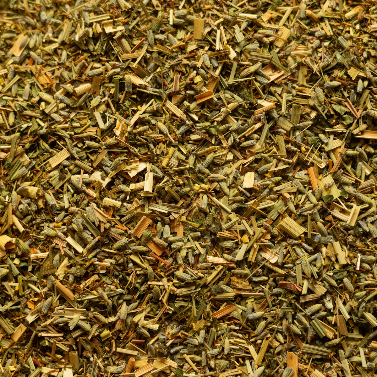 Lavender Fields Loose Leaf Tea. A herbal wellness blend made from lavender, lemongrass, lemon balm and bergamot