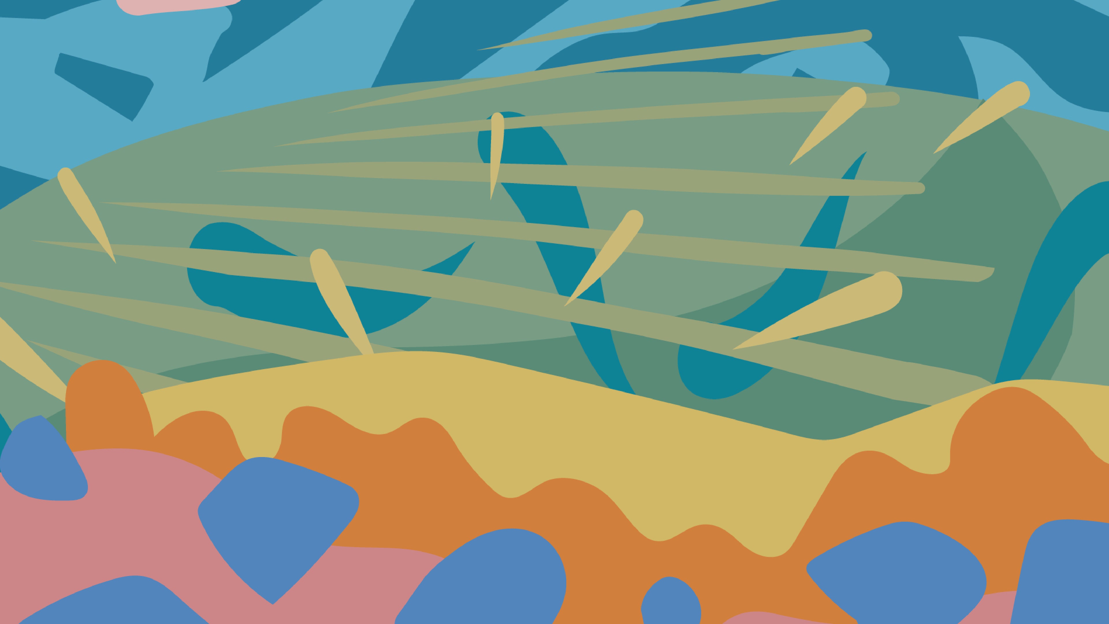 An abstract colourful landscape of rolling tea hills